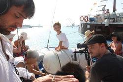 Paula Schwarz's team on a boat